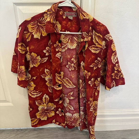 Quiksilver Other - Red and Yellow Floral Hawaiian Shirt